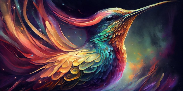 Arc-en-ciel abstrait coloré d'oiseau closeup illustration art créatif Ai générative