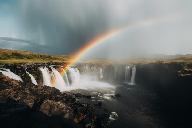 Photo un arc-en-ciel au-dessus d'une cascade en islande