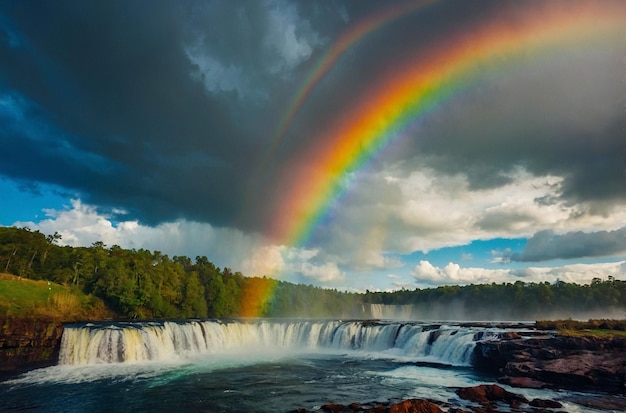 Arc-en-ciel sur une cascade ou un paysage