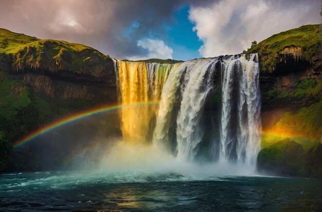 Arc-en-ciel sur une cascade ou un paysage