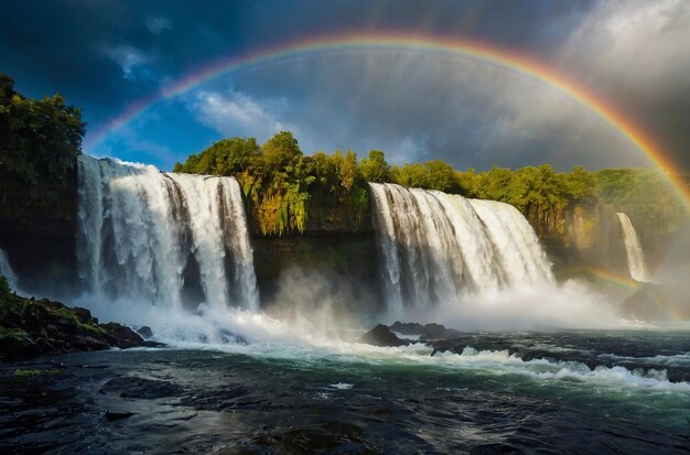 Arc-en-ciel sur une cascade ou un paysage