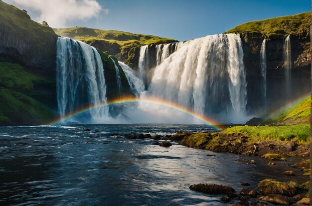 Arc-en-ciel sur une cascade ou un paysage