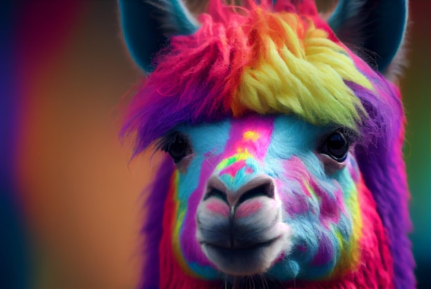 Arc-en-ciel coloré Alpaga Llama concept animal multicolore Generative AI