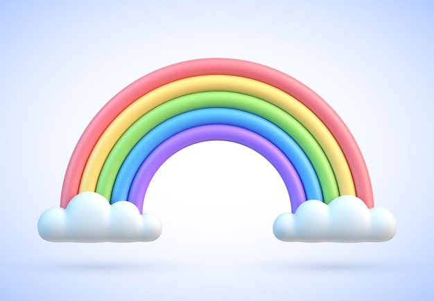 Arc-en-ciel coloré avec illustration 3d de nuages