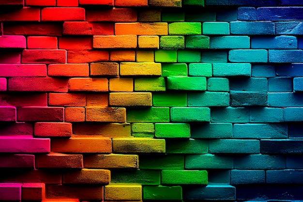 Arc-en-ciel coloré, mur de briques, arrière-plan,