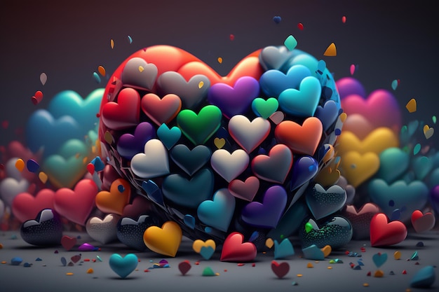 Un arc-en-ciel de couleurs en forme de coeur illustration avec beaucoup de coeurs