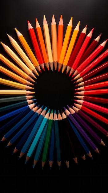 Un arc-en-ciel de crayons de couleur disposés en cercle