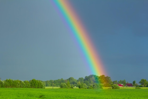 Arc-en-ciel dans le cielVue pittoresque d'un bel arc-en-ciel et d'un ciel bleu par une journée ensoleillée