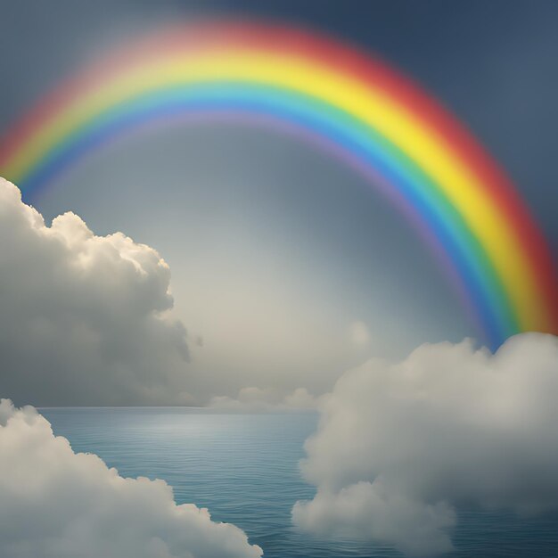 Photo un arc-en-ciel est dans le ciel et l'eau est un arc- en-ciel