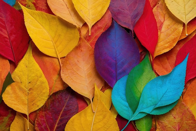 Photo un arc-en-ciel de feuilles d'automne colorées