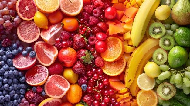 Un arc-en-ciel de fruits et de légumes colorés