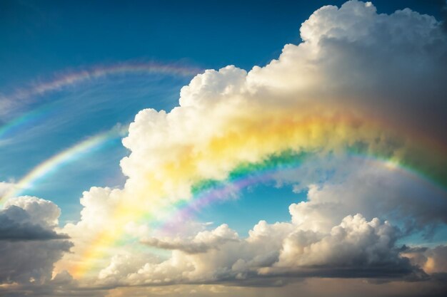 Photo arc-en-ciel sur les nuages et le ciel bleu