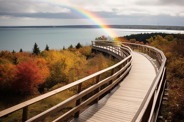 Photo un arc-en-ciel s'étendant sur un point de vue panoramique