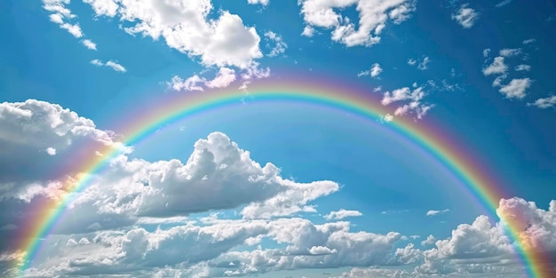 Un arc-en-ciel traversant le ciel symbolisant l'espoir et la joie le jour de Pâques Ciels bleus avec des nuages blancs en arrière-plan