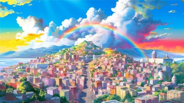 Arc-en-ciel sur la ville AI générative