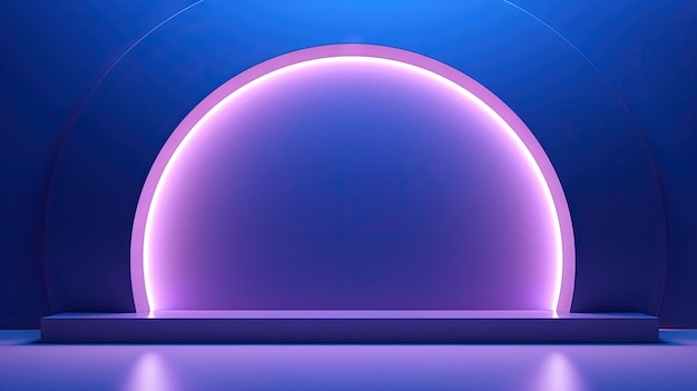 Arc de néon dans la salle de lumières bleues et violettes Arrière-plan abstrait pour l'affichage des produits