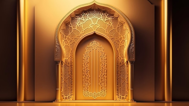 Arc d'or arabe illustration 3d de la forme de l'architecture de l'islam pour les vacances musulmanes Ai générative