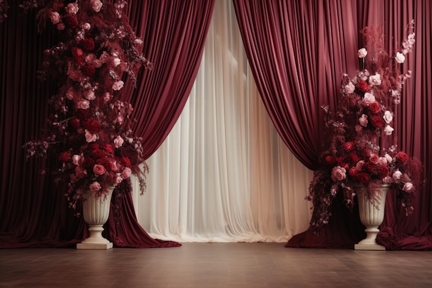 Arc de rideau de mariage avec des fleurs