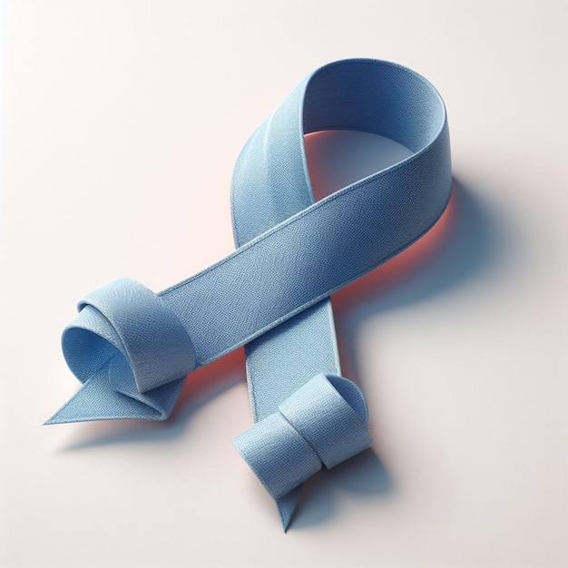 Un arc de tissu bleu réaliste pour la lutte contre le cancer sur un fond blanc 3