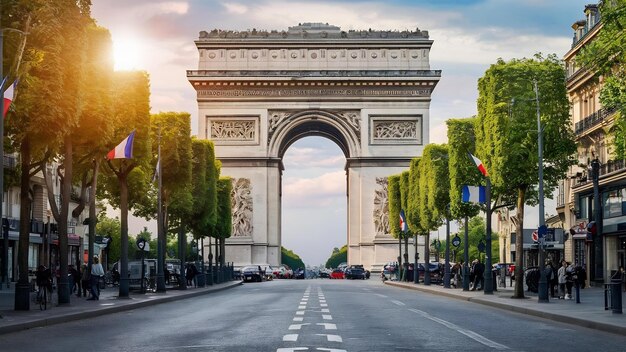 Photo l'arc de triomphe et les champs-élysées