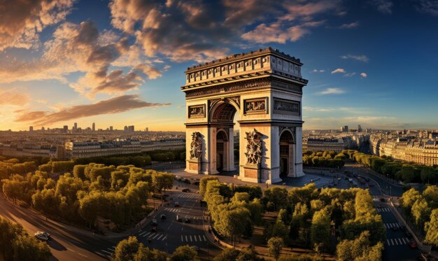 Arc de Triomphe Paris dessin à l'aquarelle à l'automne