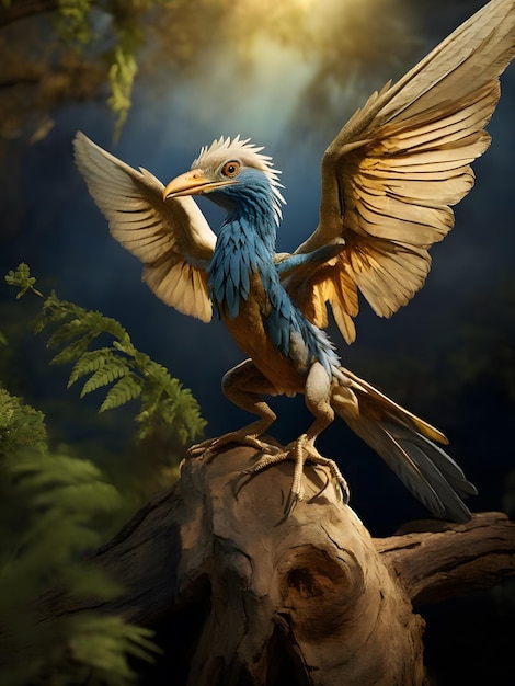 Archaeopteryx était un croisement entre un lézard et un oiseau s'accrochant à un arbre hyperréaliste