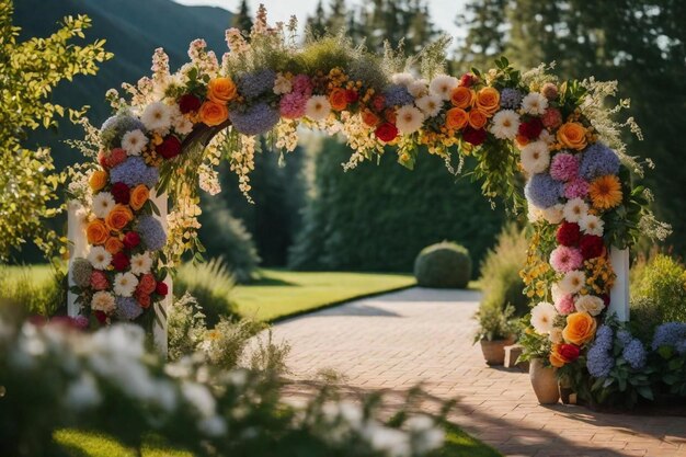 une arche florale avec des fleurs dessus