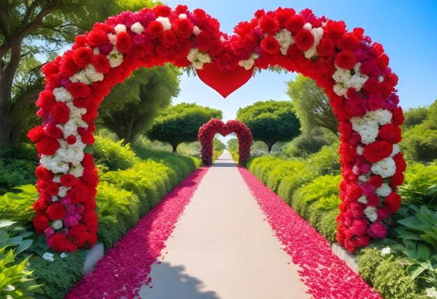 Photo une arche en forme de cœur avec des fleurs et un cœur en forme de coeur