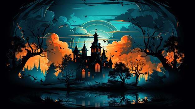 L'arche d'Halloween illustration fantastique univers de citrouille vallée de dessins animés puissance époustouflante de l'IA