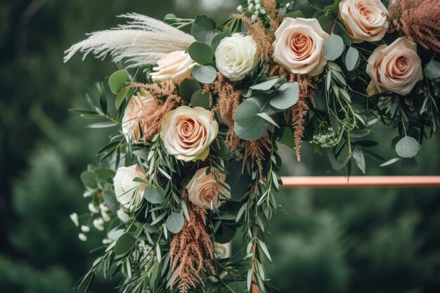 Arche de mariage avec un arrangement floral détaillé