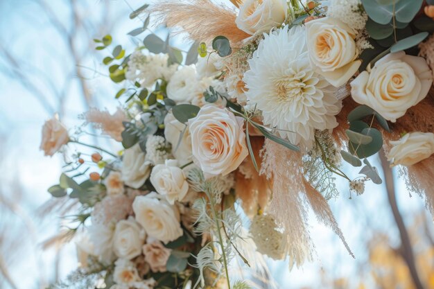 Arche de mariage avec un arrangement floral détaillé