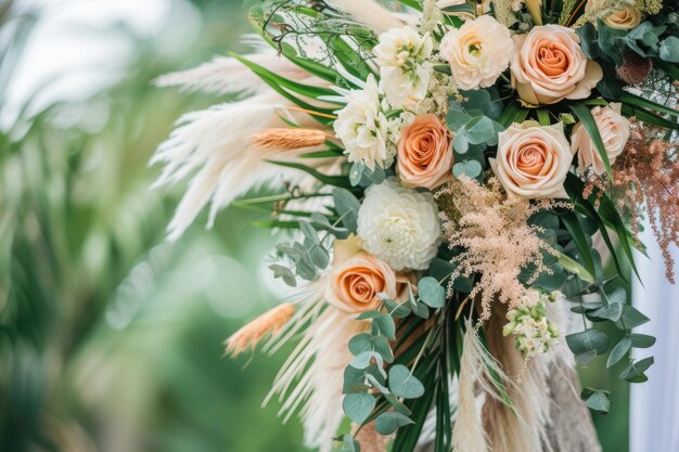 Arche de mariage avec un arrangement floral détaillé