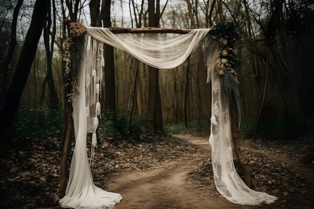Arche de mariage Boho décorée avec de la gaze en étamine Une superbe superposition de studio de vue de face