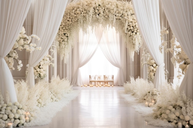 arche de mariage avec des fleurs sur blanc