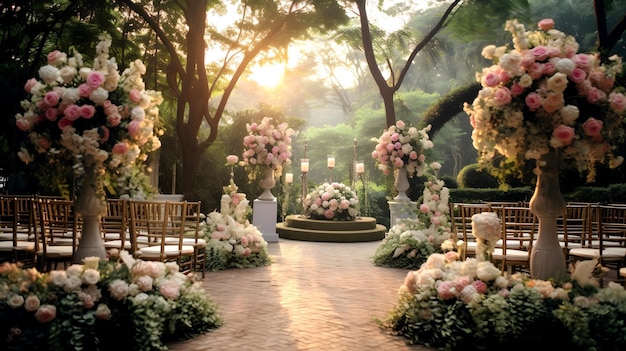 Arche de mariage avec fleurs et verdure