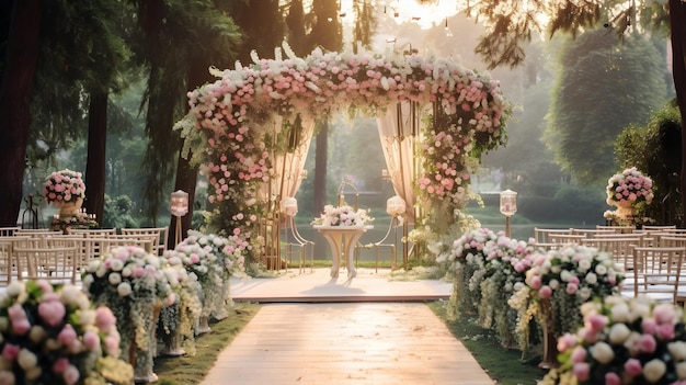 Arche de mariage avec fleurs et verdure