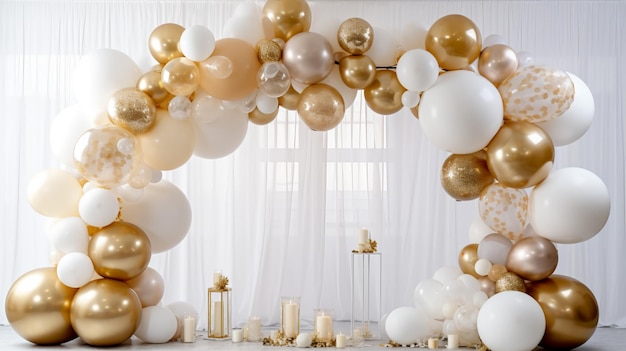 Arche de réception de mariage sur fond de ballons AI Generative