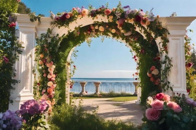 Arche avec des roses sur la plage