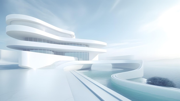 Archéologie abstraite à l'arrière-plan Rendering 3D de l'architecture moderne avec des bâtiments blancs et un ciel bleu
