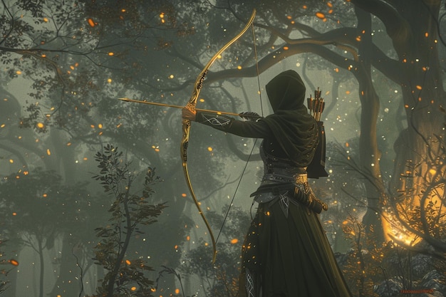 L'archer elfe tire une volée de flèches depuis le tr