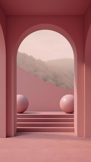 Arches minimalistes motifs architectoniques illustration de couleurs pastel roses généré par l'IA