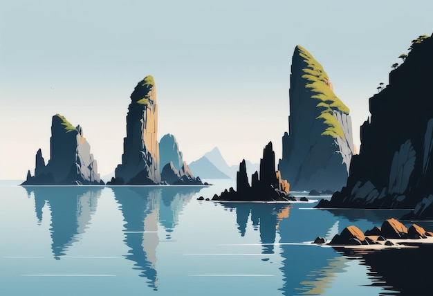 Un archipel rocheux avec des piles de mer s'élevant de l'eau