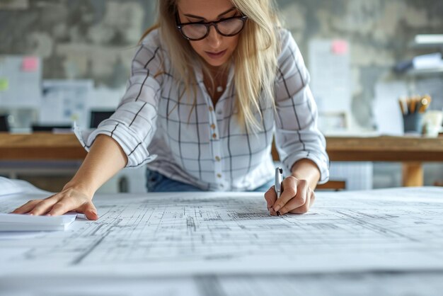 architecte au travail devant un plan