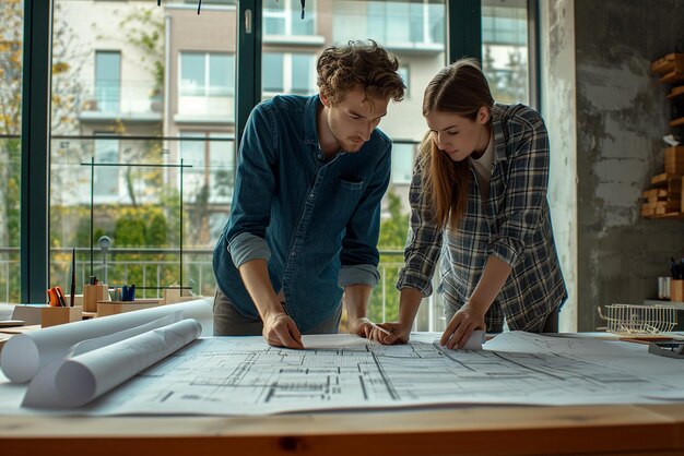 architecte au travail devant un plan