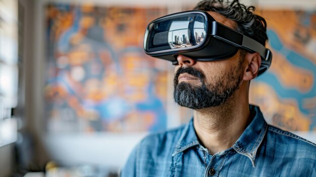 L'architecte conçoit des bâtiments qui façonnent les horizons et les communautés avec créativité et innovation avec des lunettes de soleil de réalité virtuelle