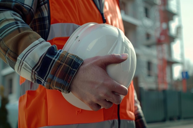 Architecte supervisant un chantier de construction en tenue de sécurité