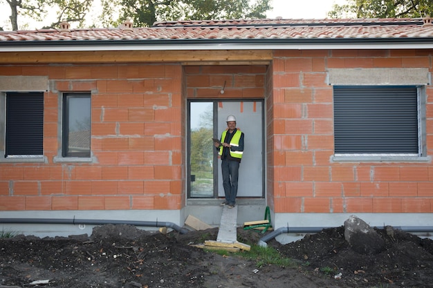 Architecte vérifiant la maison en construction