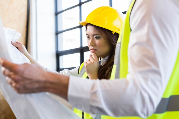 Architectes à la recherche de plans dans le bureau