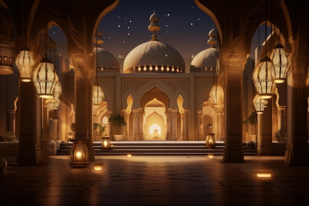 Photo l'architecture arabe traditionnelle et les lanternes pour la célébration du mawlid