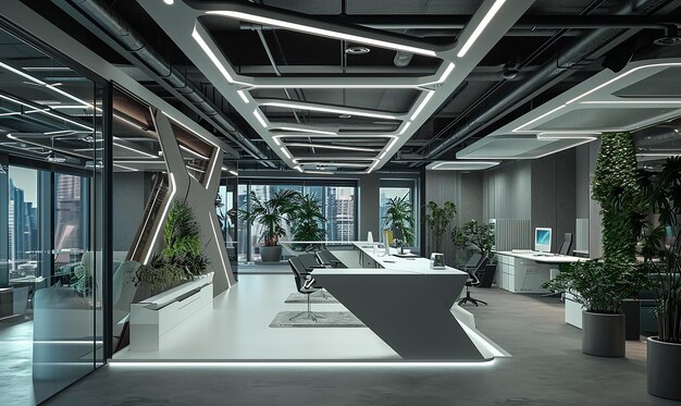 Photo architecture de bureau hybride conception futuriste intégration numérique